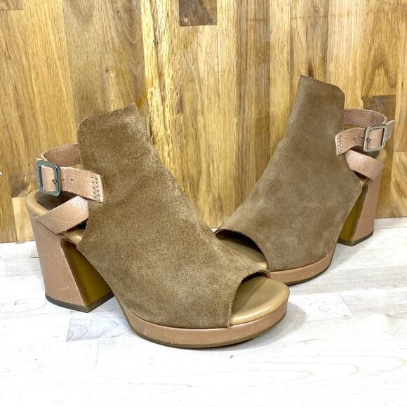Kork Ease Hopi Suede Leather Peep Toe Sculpted Chunky Heel 7 - Picture 1 of 10